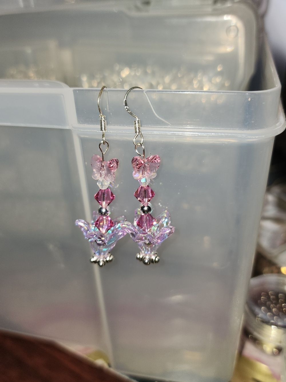 Hand Assembled Pink Swarovski Crystal Butterfly On A tulip